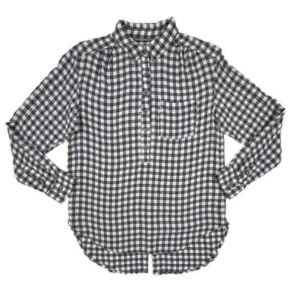 Anthropologie Isadora Button Back Shirt XS Black White Gingham Soft Flannel - Picture 2 of 9